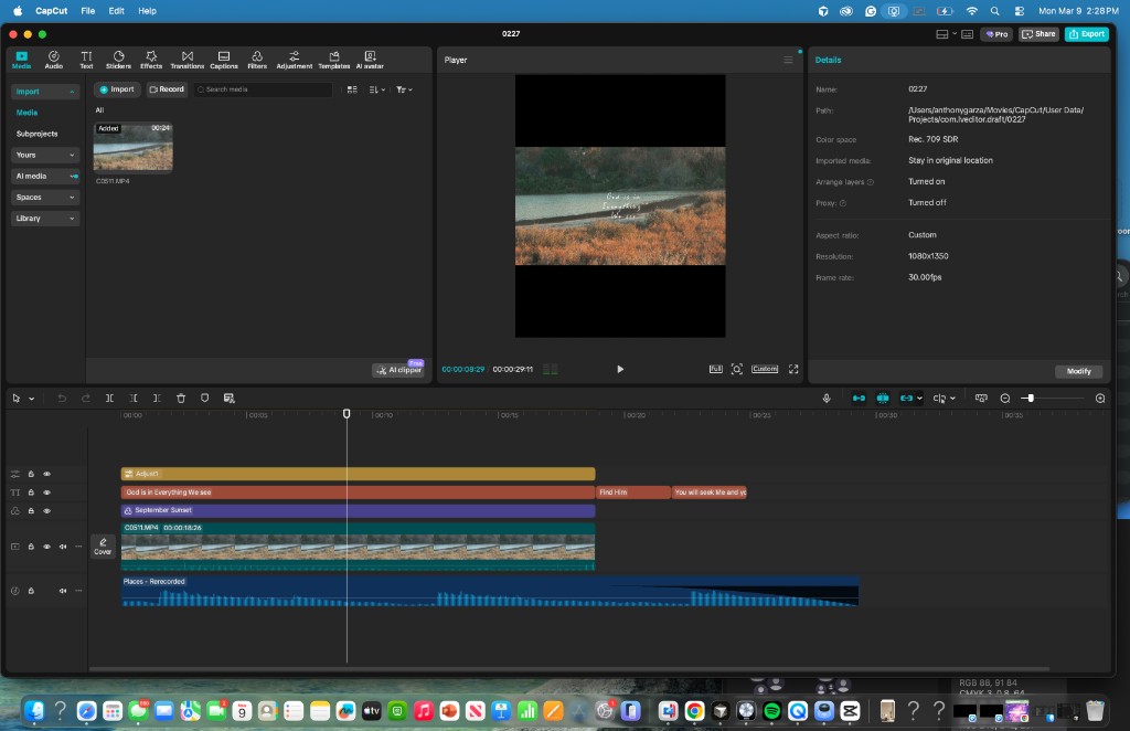 CapCut video editing project