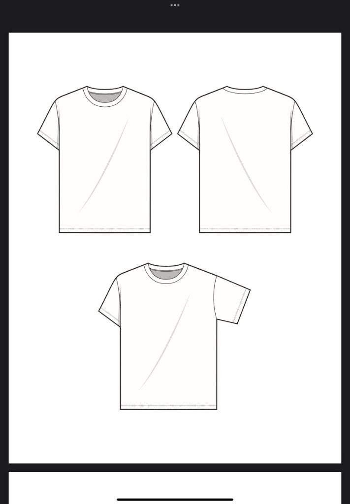 Technical flat drawings of a crew-neck t-shirt